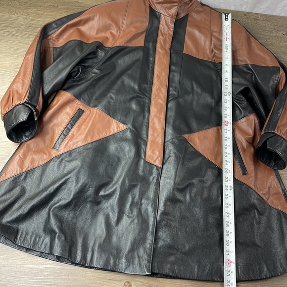 Vintage ROAMAN'S 80s PATCHWORK Brown Black Leather Jacket A line, size Medium - Picture 9 of 12